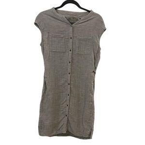Prana organic cotton button front mini dress XS gray black pockets
